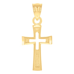14Kt Yellow Gold Unisex Diamond-Cut Cross Ht:24.7Mm Religious Pendant Charm