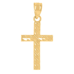 14Kt Yellow Gold Unisex Diamond-Cut Cross Ht:24Mm Religious Pendant Charm