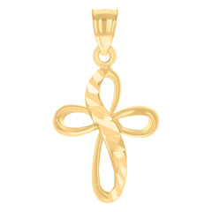 14Kt Gold Unisex Two-Tone Diamond-Cut Cross Ht:15.1Mm Religious Pendant Charm†