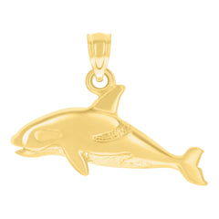 14Kt Yellow Gold Womens Diamond-Cut Textured Whale Charm Pendant