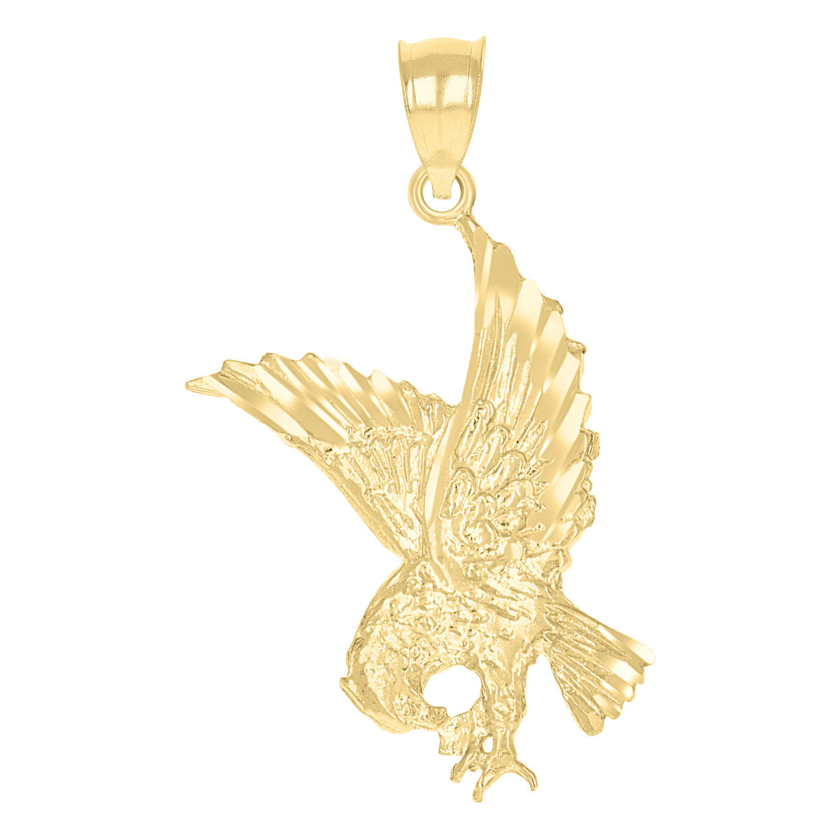 14Kt Yellow Gold Womens Diamond-Cut Eagle Bird Ht:36.5Mm Pendant Charm