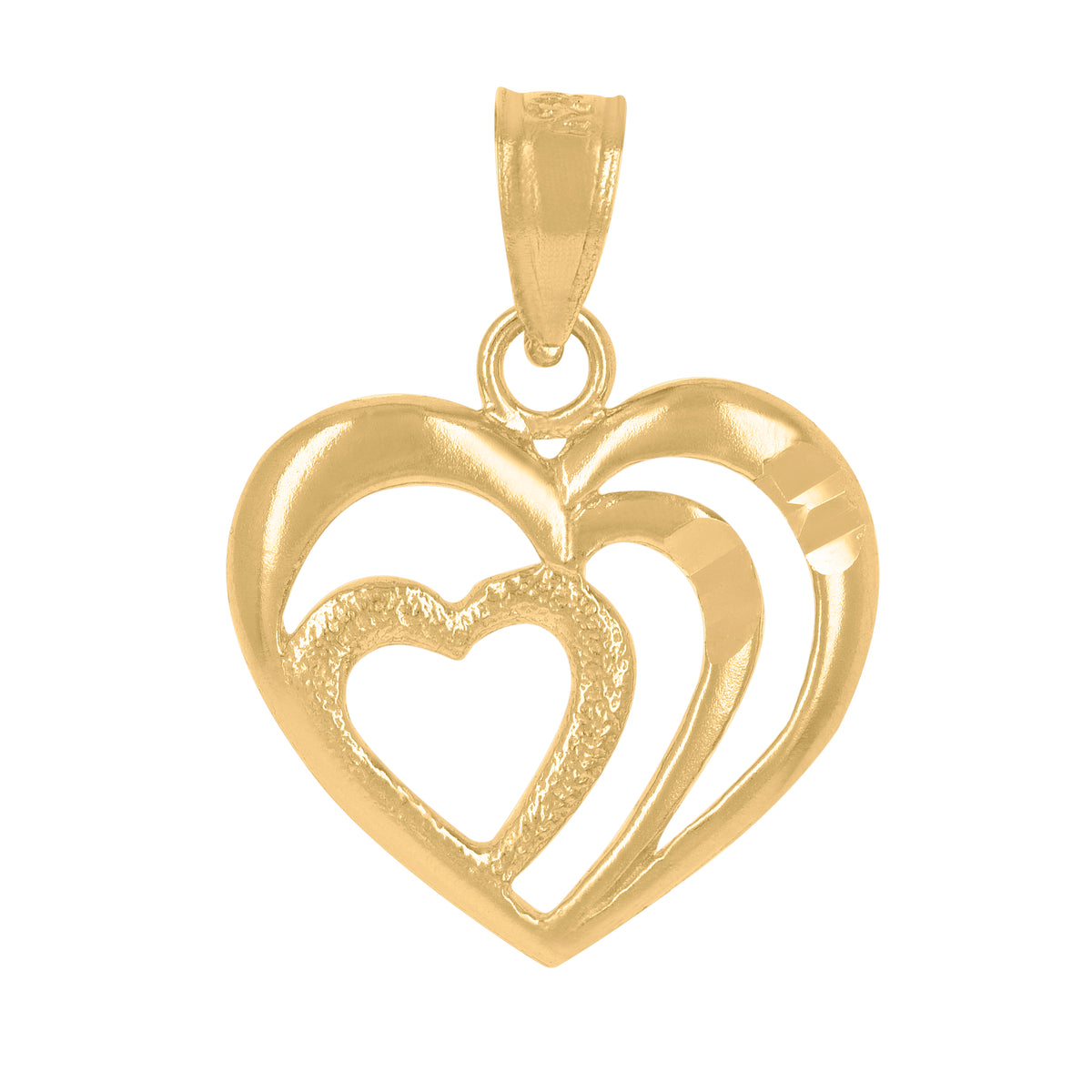 14Kt Yellow Gold Womens Diamond-Cut Heart Ht:18.8Mm Pendant Charm