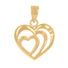 14Kt Yellow Gold Womens Diamond-Cut Heart Ht:18.8Mm Pendant Charm