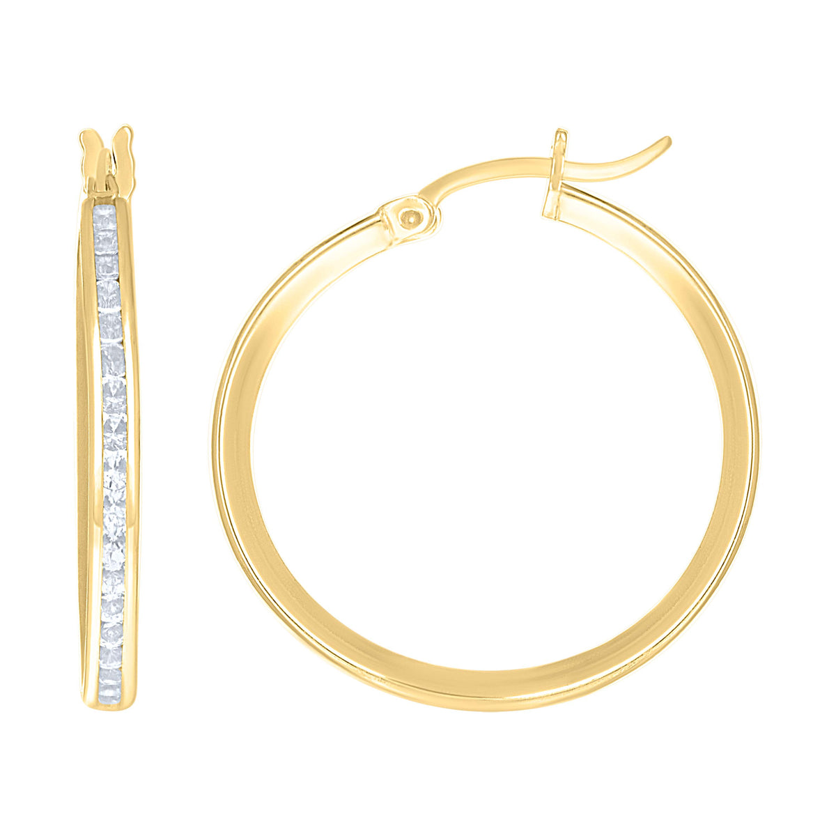 14Kt Yellow Gold Womens Single Row Cz Huggie Hoop 23Mm X 2Mm Earrings