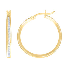 14Kt Yellow Gold Womens Single Row Cz Huggie Hoop 23Mm X 2Mm Earrings