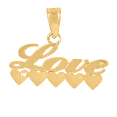 14Kt Yellow Gold Womens Diamond-Cut Love Heart Ht:15.2Mm Pendant Charm