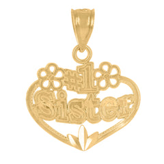 14Kt Yellow Gold Womens No. 1 Sister Heart Ht:21.6Mm Pendant Charm