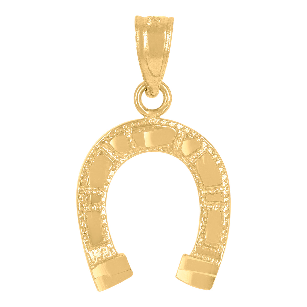 14Kt Yellow Gold Womens Diamond-Cut Horse Shoe Good Luck Pendant Charm