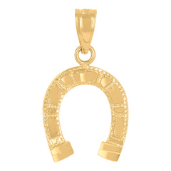 14Kt Yellow Gold Womens Diamond-Cut Horse Shoe Good Luck Pendant Charm