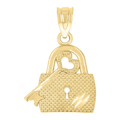 14Kt Yellow Gold Womens Diamond-Cut Lock Key Ht:19.4Mm Pendant Charm