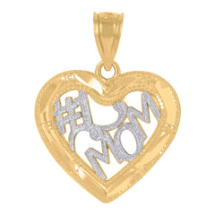 14Kt Gold Womens Two-Tone Diamond-Cut No.1 Mom Mother Ht:22Mm Heart Pendant Charm