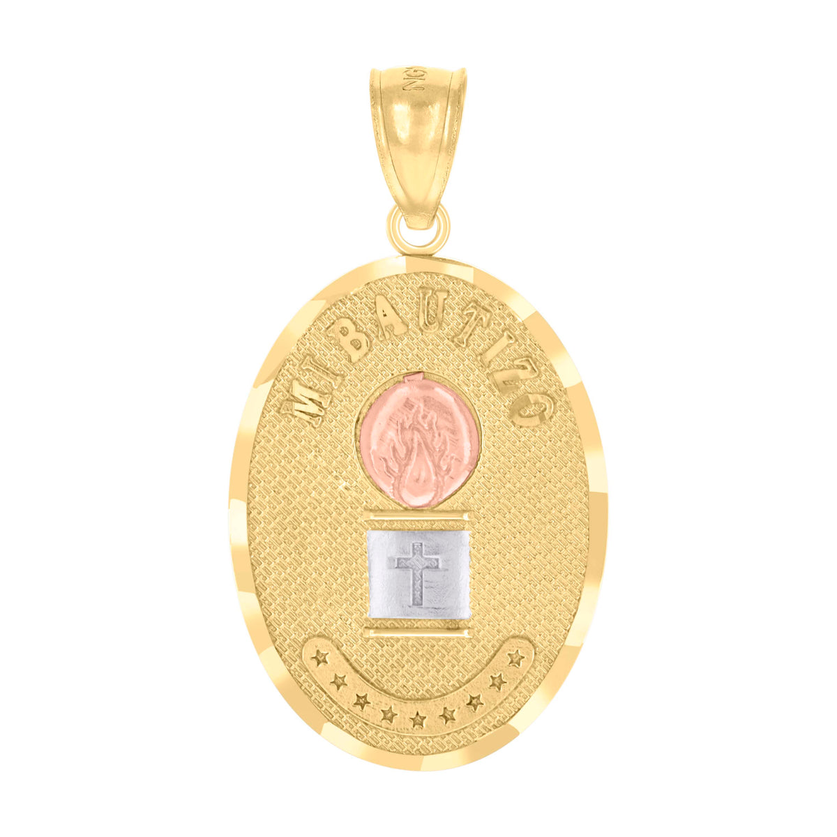 14Kt Gold Unisex Two-Tone Diamond-Cut Cross Mi Bautizo My Baptism Ht:28Mm Pendant Charm