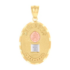 14Kt Gold Unisex Two-Tone Diamond-Cut Cross Mi Bautizo My Baptism Ht:28Mm Pendant Charm