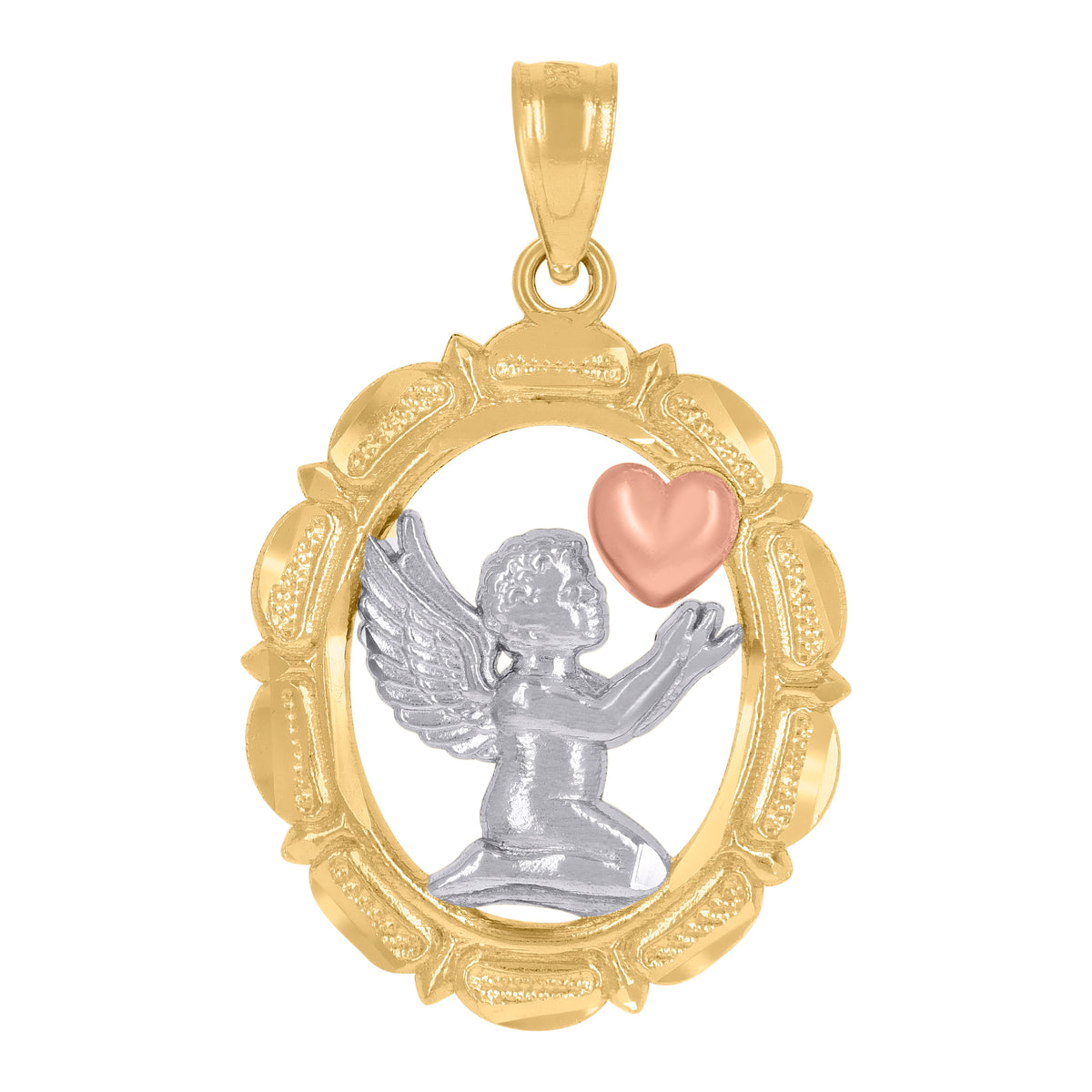 14Kt Gold Womens Tri-Color Heart Flower Ht:32.1Mm Pendant Charm