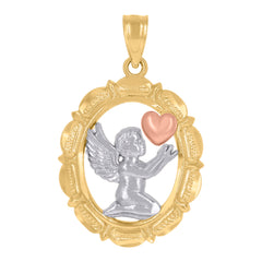 14Kt Gold Womens Tri-Color Heart Flower Ht:32.1Mm Pendant Charm