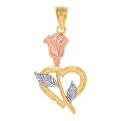 14Kt Gold Womens Tri-Color Flower Heart Ht:32.1Mm Pendant Charm