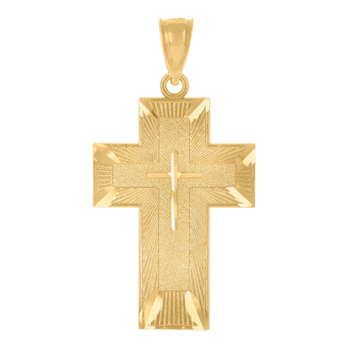 14Kt Yellow Gold Womens Diamond-Cut Cross Ht:32.7Mm Religious Pendant Charm
