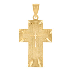 14Kt Yellow Gold Womens Diamond-Cut Cross Ht:32.7Mm Religious Pendant Charm