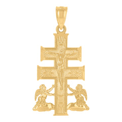 14Kt Yellow Gold Womens Caravaca Cross Crucifix Angel Ht:27.9Mm Religious Pendant Charm