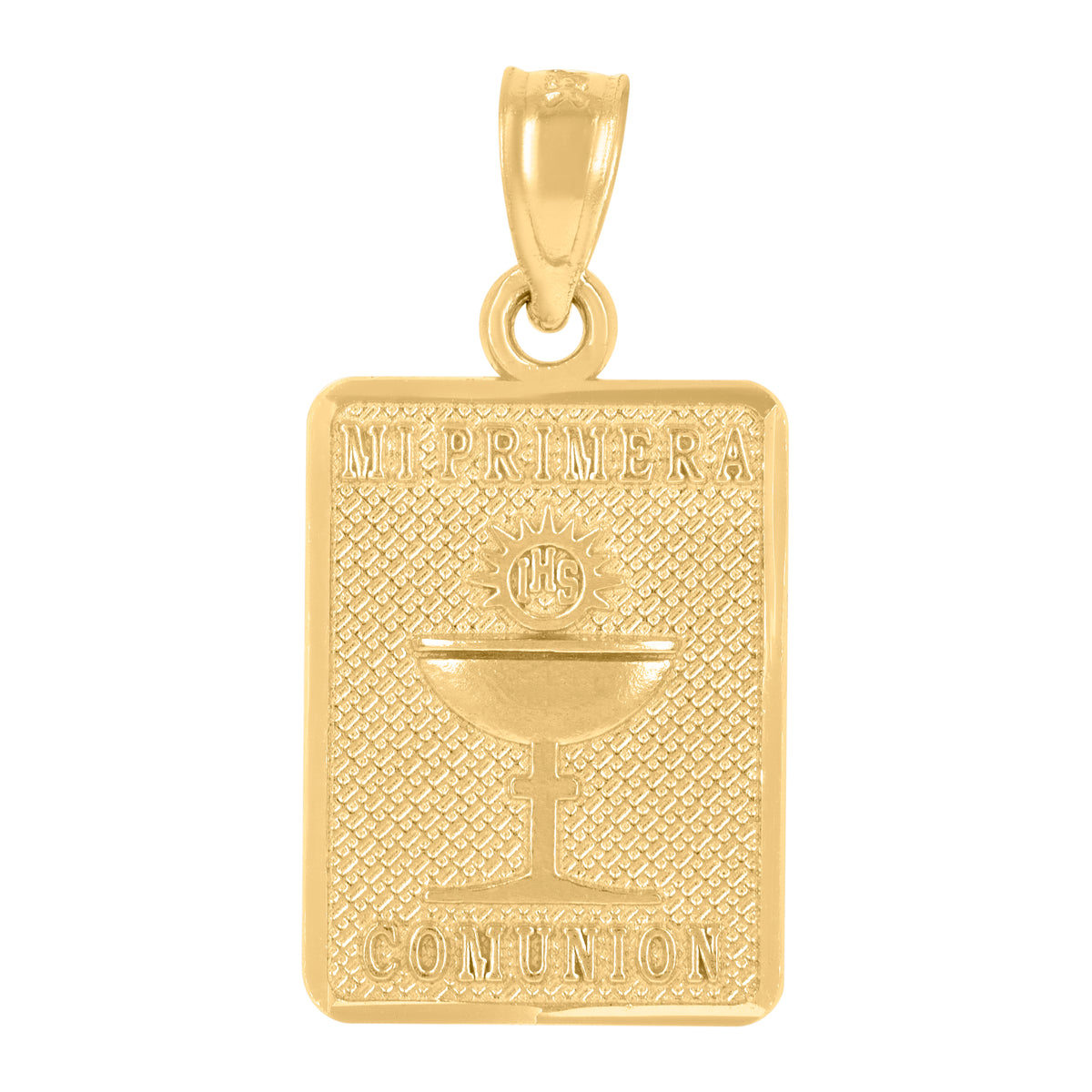 14Kt Yellow Gold Womens Diamond-Cut Mi Primera Communion Ceremony Rectangle Religious Pendant Charm†