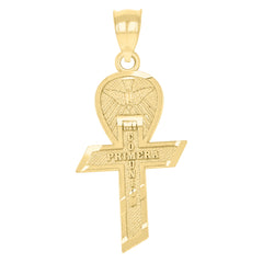 14Kt Yellow Gold Unisex Diamond-Cut Ankh Primera Communion Ht:18.7Mm Religious Pendant Charm