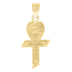 14Kt Yellow Gold Womens Diamond-Cut Mi Primera Communion Ceremony Ankh Religious Pendant Charm