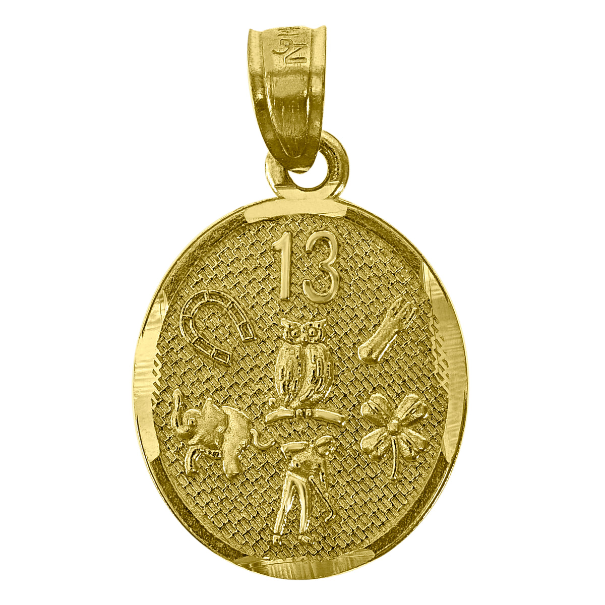 14Kt Yellow Gold Womens Diamond-Cut 13 Anos Round Amulet Good Luck Pendant Charm