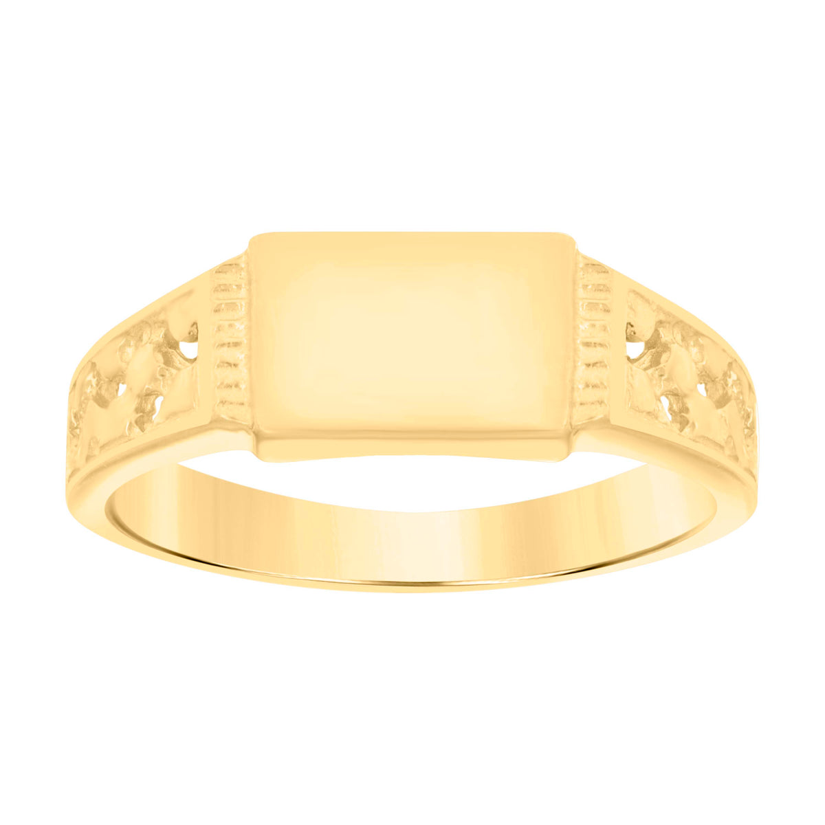 14Kt Yellow Gold Polished Finish Textured Baby Signet Ring