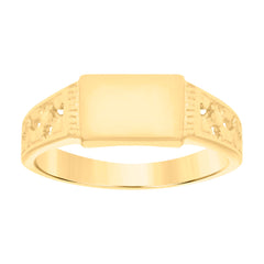 14Kt Yellow Gold Polished Finish Textured Baby Signet Ring