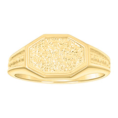 14Kt Yellow Gold Polished Finish Textured Baby Signet Ring