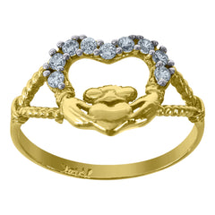 14Kt Two-Tone Gold Womens Cz Claddagh Sz7 Ring Band