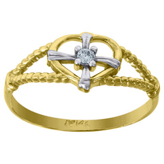 14Kt Gold Womens Two-Tone Cz Sz7 Heart Ring Band