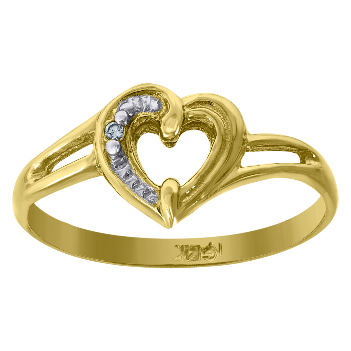 14Kt Gold Womens Two-Tone Cz Heart Sz7 Ring Band