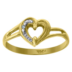 14Kt Gold Womens Two-Tone Cz Heart Sz7 Ring Band