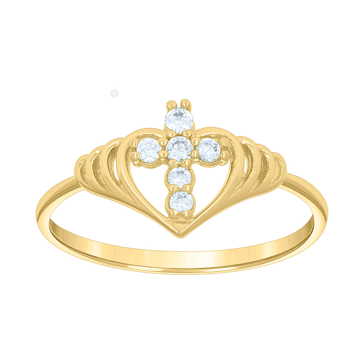 14Kt Yellow Womens Gold Cubic Zirconia Cross Heart Ring
