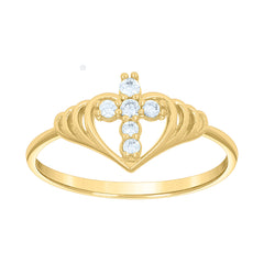 14Kt Yellow Womens Gold Cubic Zirconia Cross Heart Ring