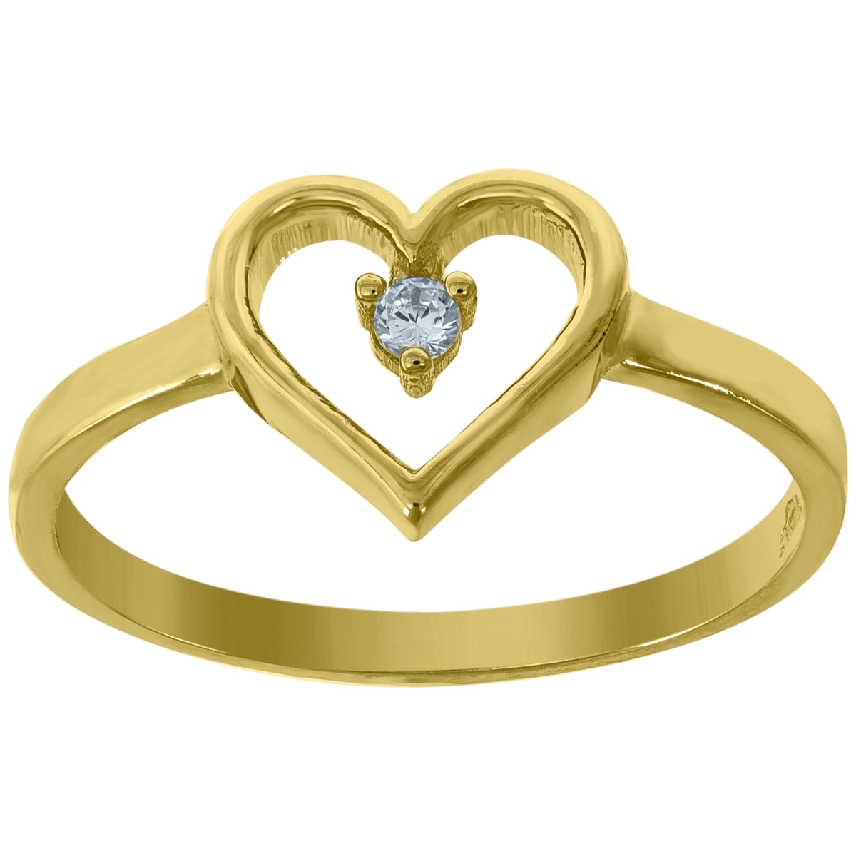 14Kt Yellow Gold Womens Cz Heart Sz7 Ring Band