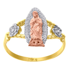 14Kt Gold Womens Tri-Color Cz Guadalupe Mary Flower Sz7 Religious Ring Band