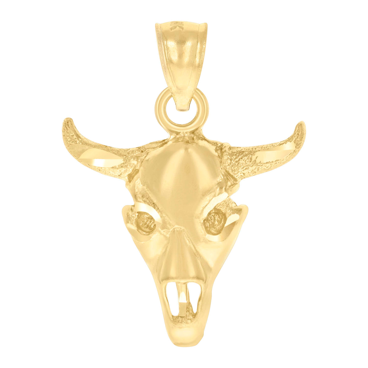 14Kt Yellow Gold Womens Bull Skull Animal Ht:24.1Mm Good Luck Pendant Charm