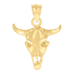 14Kt Yellow Gold Womens Bull Skull Animal Ht:24.1Mm Good Luck Pendant Charm