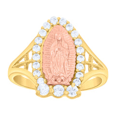 14Kt Tri-Color Gold Womens Cubic Zirconia Lady Of Guadalupe Religious Ring