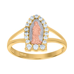 14Kt Tri-Color Gold Womens Cubic Zirconia Lady Of Guadalupe Religious Ring