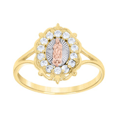 14Kt Gold Womens Tri-Color Cz Guadalupe Mary Sz7 Religious Ring Band