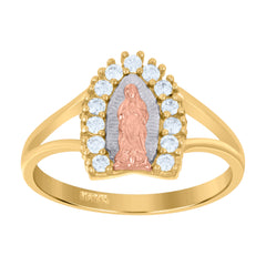14Kt Gold Womens Tri-Color Cz Guadalupe Mary Sz7 Religious Ring Band