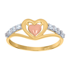 14Kt Tri-Color Gold Womens Cubic Zirconia Heart Engagement Ring
