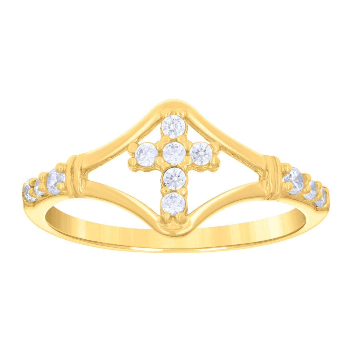 14Kt Yellow Gold Womens Cz Cross Sz7 Religious Ring Band