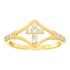 14Kt Yellow Gold Womens Cz Cross Sz7 Religious Ring Band