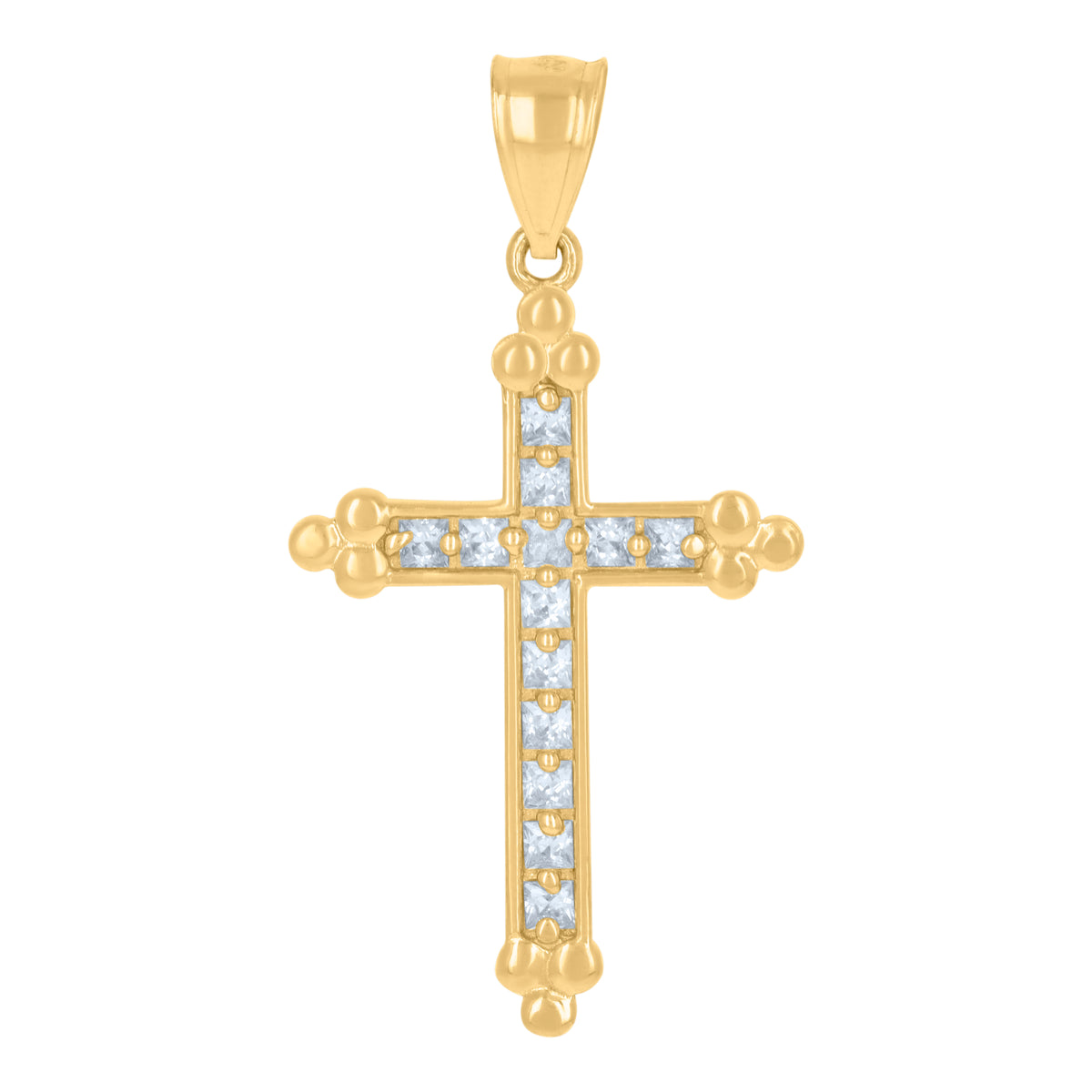 14Kt Yellow Gold Unisex Cz Cross Religious Ht:38.3Mm Pendant Charm