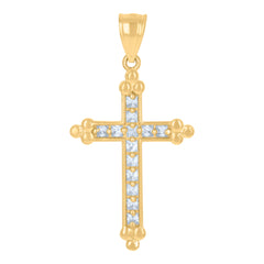 14Kt Yellow Gold Unisex Cz Cross Religious Ht:38.3Mm Pendant Charm