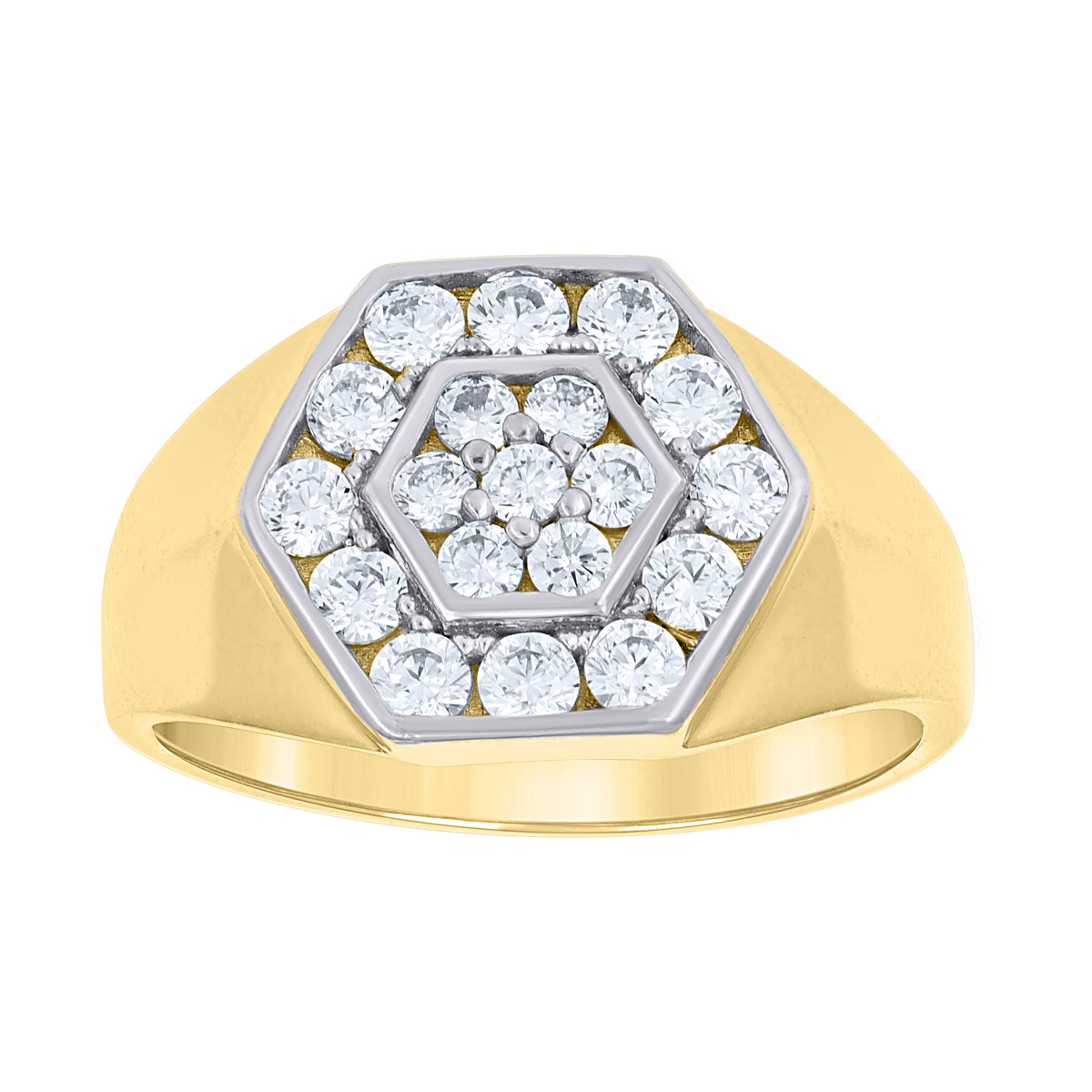 14Kt Two-Tone Gold Womens Cubic Zirconia Cluster Hexagon Head Fancy Ring